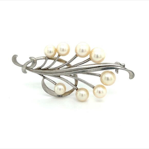 Mikimoto Estate Akoya Pearl Brooch Pin Sterling Silver 7.10 mm M277 - Picture 1 of 12